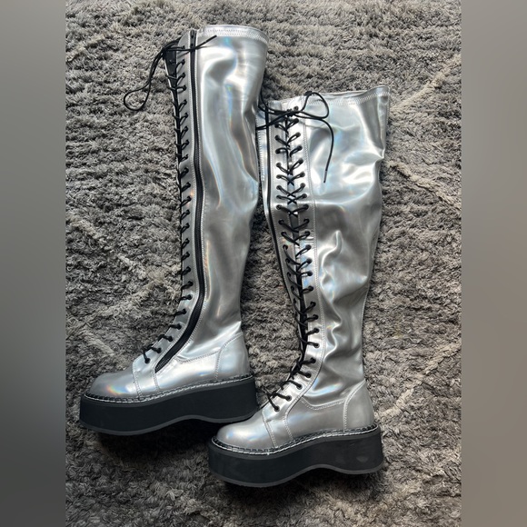 LIKE NEW Demonia thigh high lace up boots - Picture 2 of 5